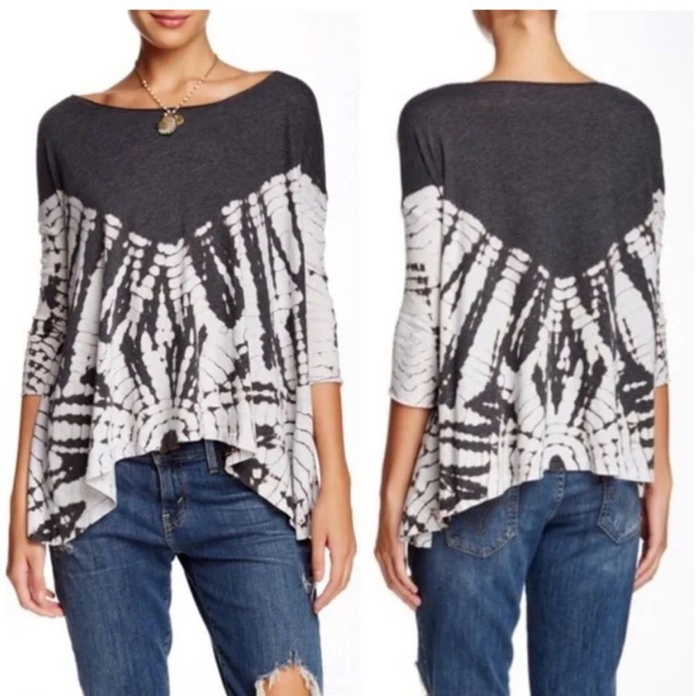 Free People We The Freea Gray Coastal Tie Dye T Shirt Top Size S